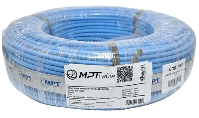 CABO REDE U/UTP 24AWG4P CAT5E AZUL MPT ROLO 100MTS